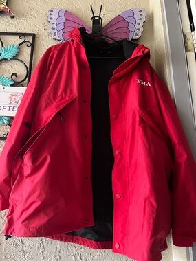 Red FMA Hooded Port Authority Shell Jacket with fleece lining and lots of pocket